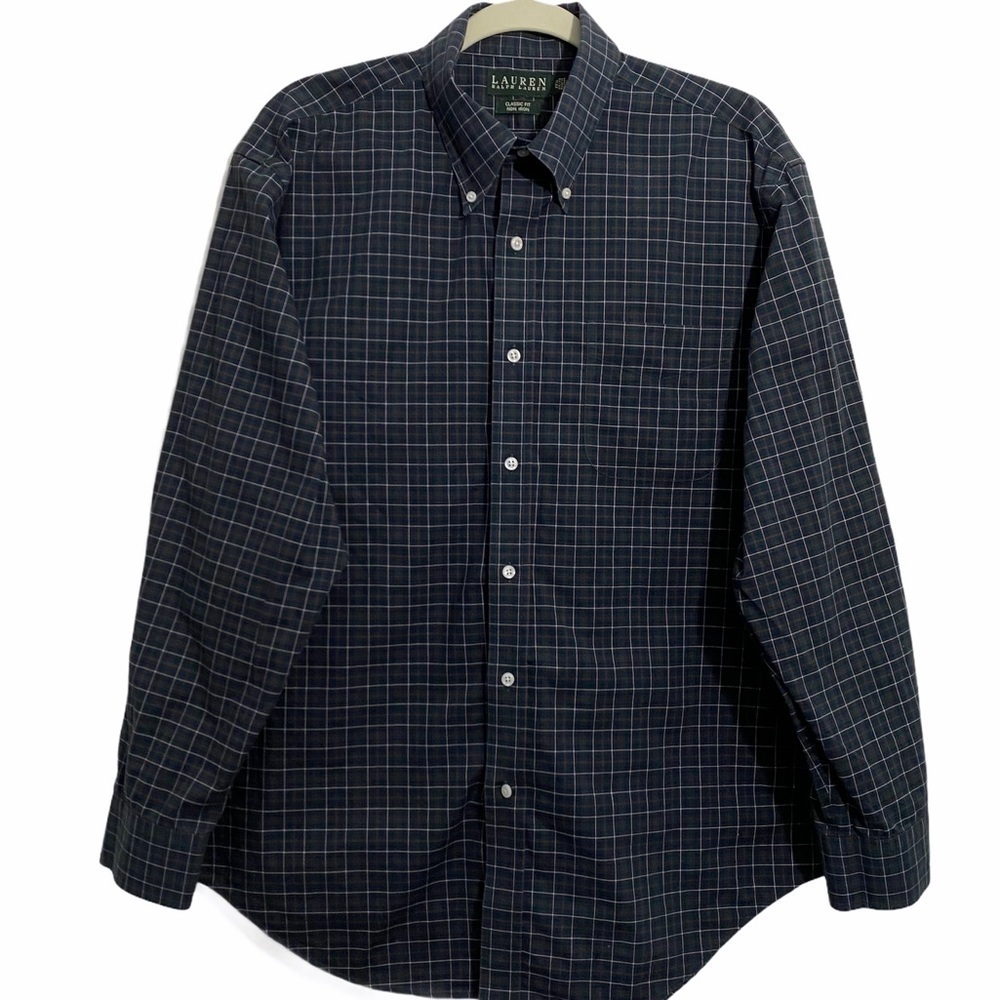 LRL Dress Shirt Tartan Plaid Green Red Classic Fit